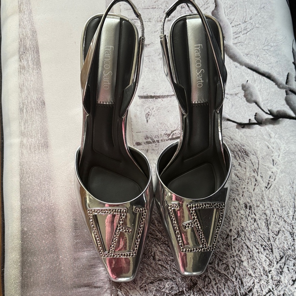 Franco Sarto Metallic Silver Heels